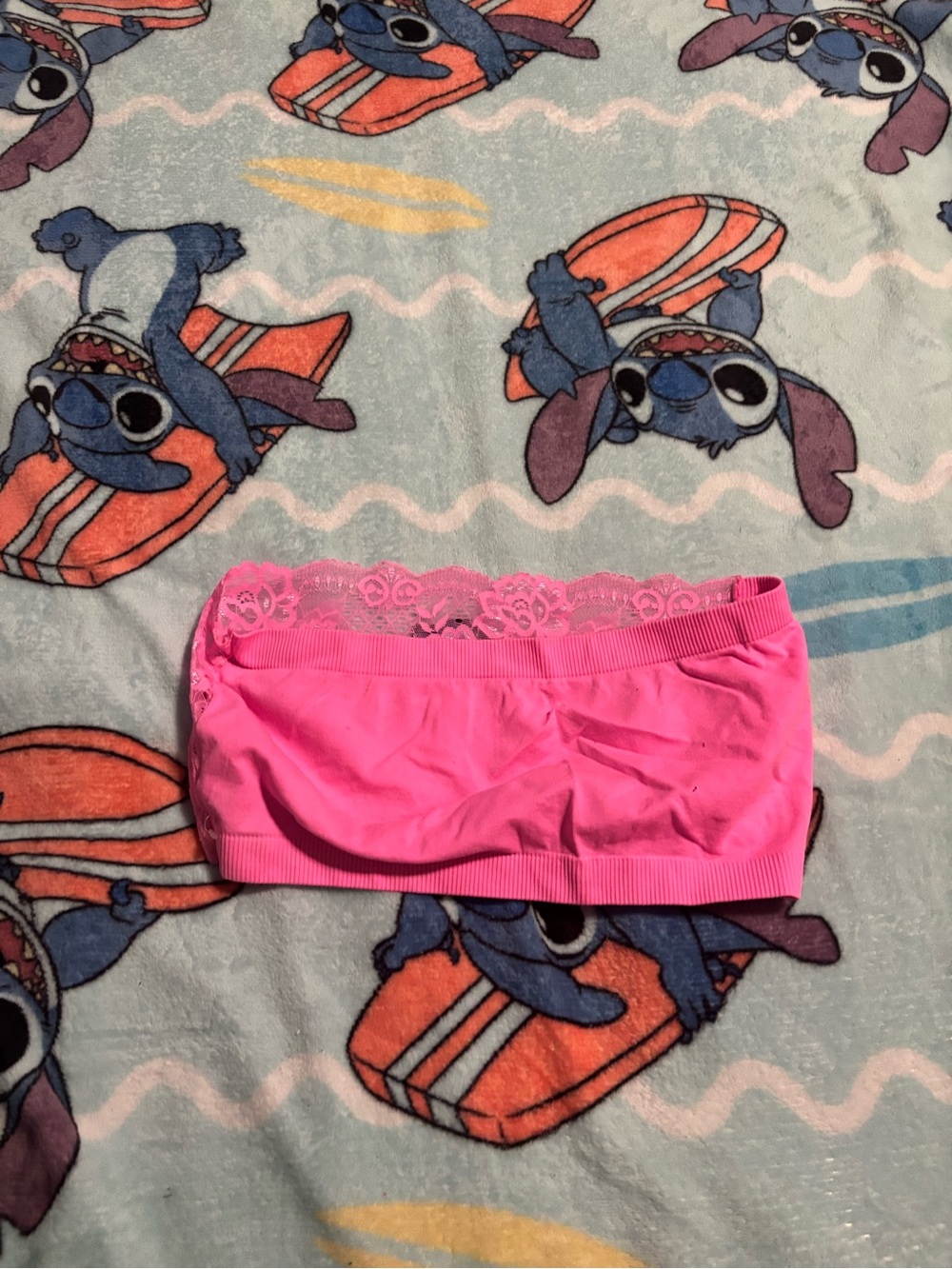 Seamless Lace-Trim Pink Bandeau Top